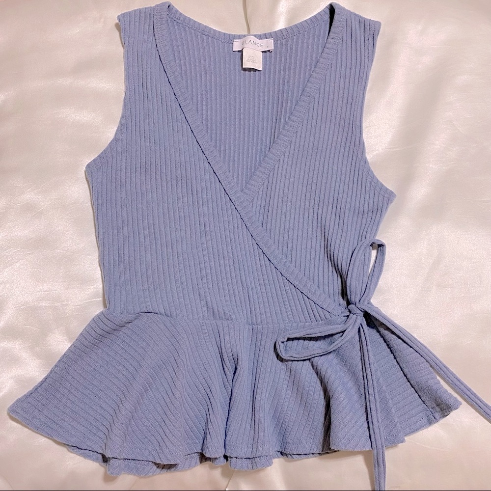Blue Sleeveless Wrap Top